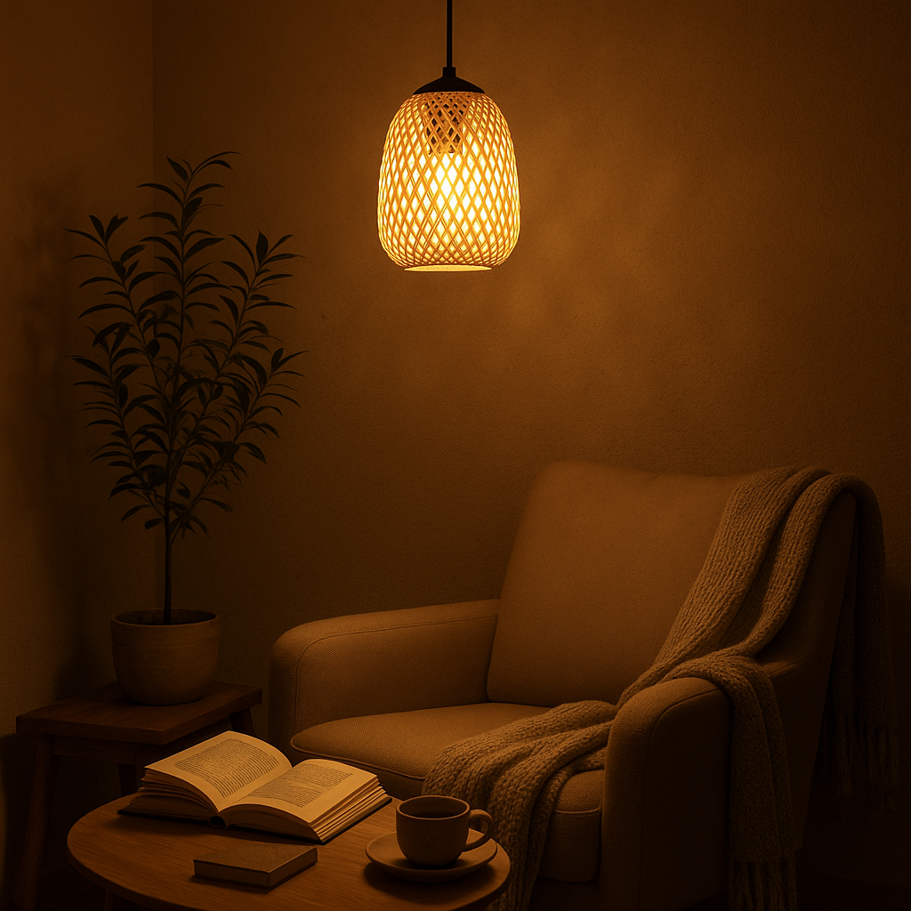 Handwoven Bamboo Pendant Light – Natural Glow for Calm Interiors