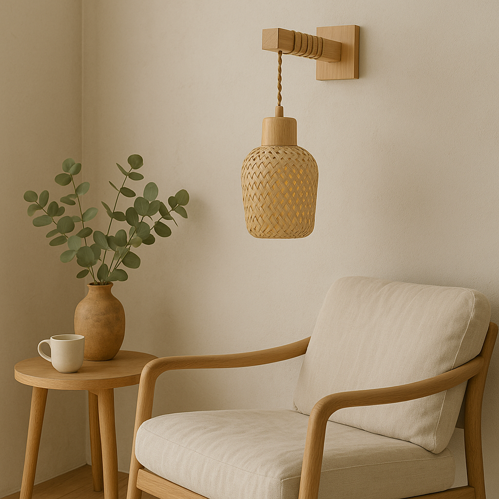 Rustic Bamboo Wall Light – Japandi Calm, Handwoven Charm
