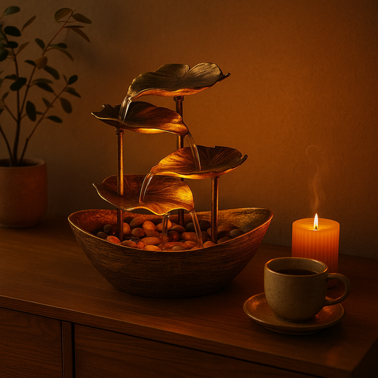Tranquil Leaf Cascade Fountain with Soft LED Glow