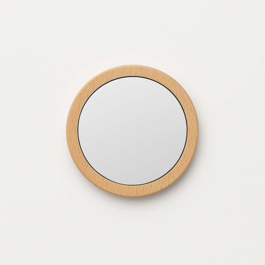 Minimalist Wooden Pocket Mirror – Japandi Style Beauty On-the-Go