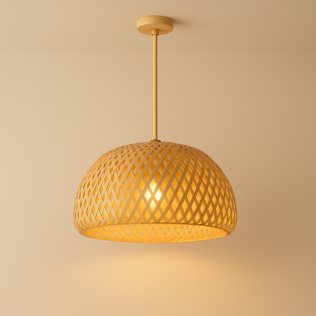 Japandi Bamboo Dome Pendant – Soft Light, Clean Finish