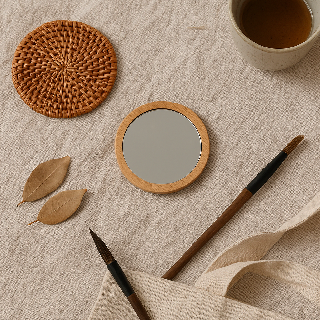 Minimalist Wooden Pocket Mirror – Japandi Style Beauty On-the-Go