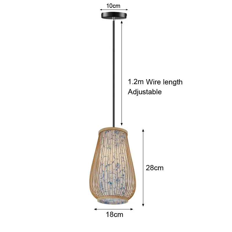 Bamboo Pendant Light with Porcelain Pattern – Japandi Elegance