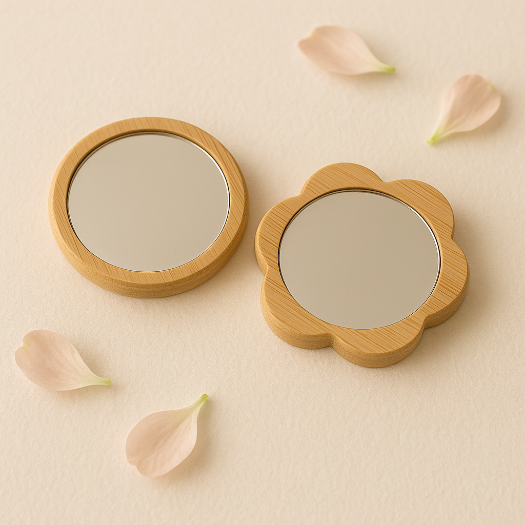 Handmade Bamboo Makeup Mirror – Minimalist & Natural Look