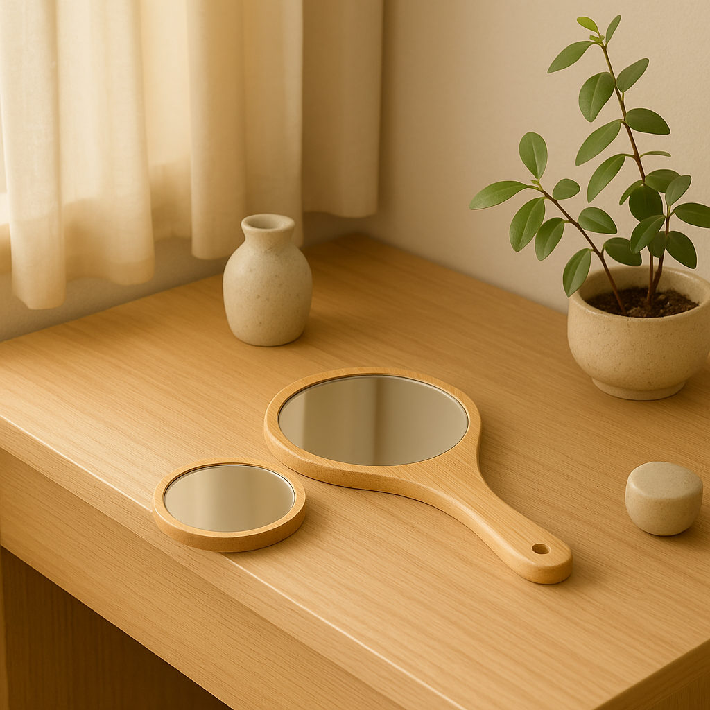 Handmade Bamboo Makeup Mirror – Minimalist & Natural Look