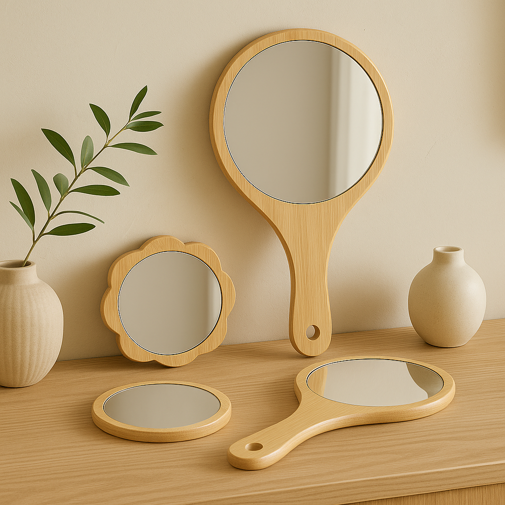 Handmade Bamboo Makeup Mirror – Minimalist & Natural Look