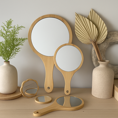 Handmade Bamboo Makeup Mirror – Minimalist & Natural Look