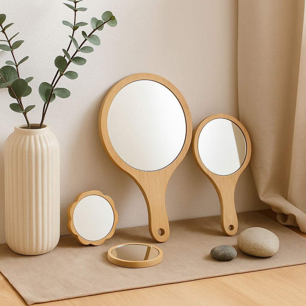 Handmade Bamboo Makeup Mirror – Minimalist & Natural Look