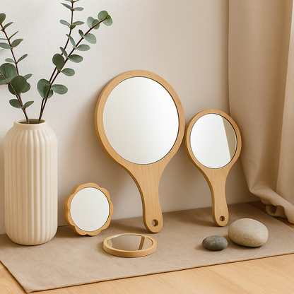 Handmade Bamboo Makeup Mirror – Minimalist & Natural Look