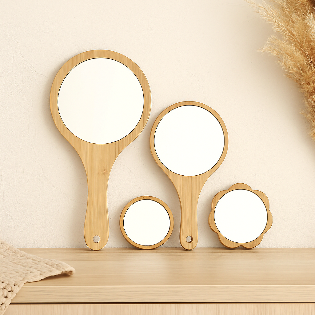 Handmade Bamboo Makeup Mirror – Minimalist & Natural Look
