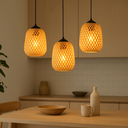 Handwoven Bamboo Pendant Light – Natural Glow for Calm Interiors