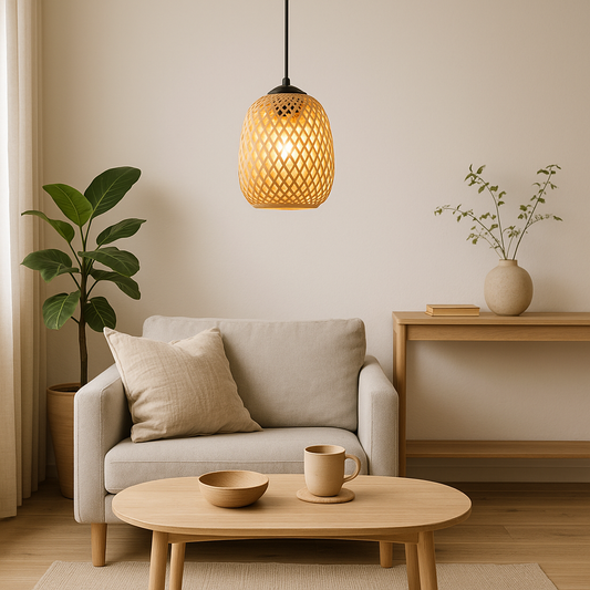 Handwoven Bamboo Pendant Light – Natural Glow for Calm Interiors