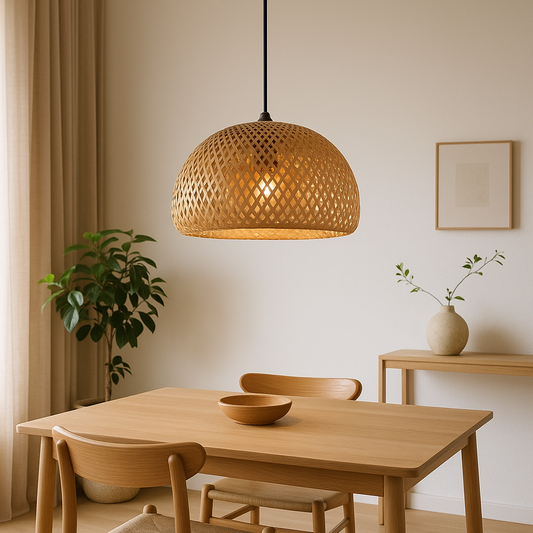 Japandi Bamboo Dome Pendant – Soft Light, Clean Finish