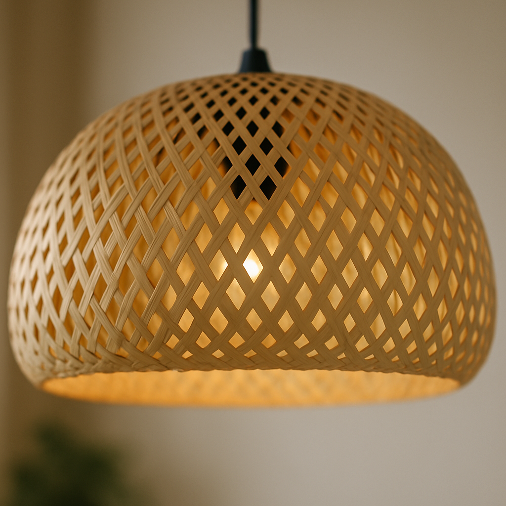 Japandi Bamboo Dome Pendant – Soft Light, Clean Finish