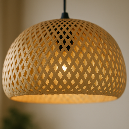 Japandi Bamboo Dome Pendant – Soft Light, Clean Finish