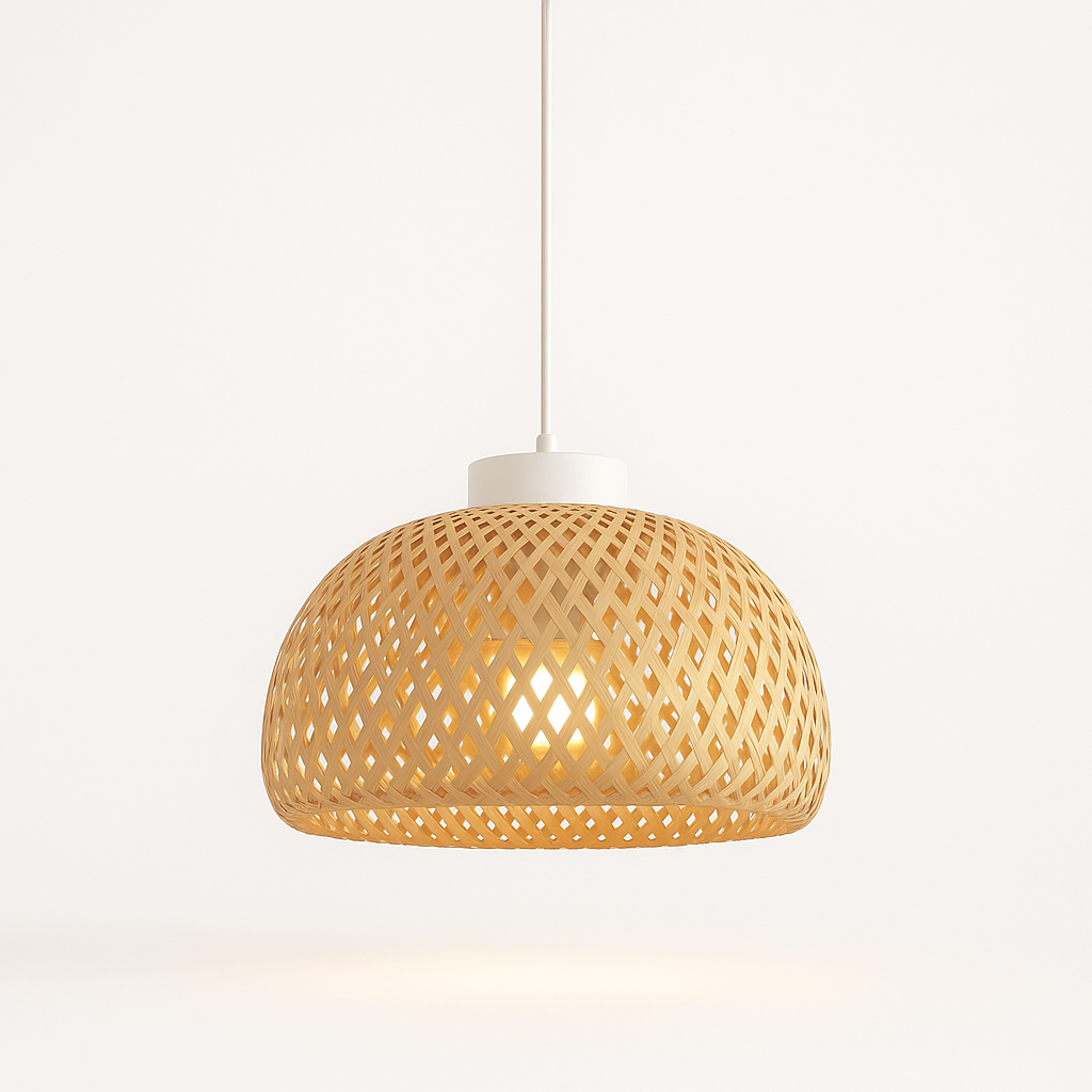Japandi Bamboo Dome Pendant – Soft Light, Clean Finish