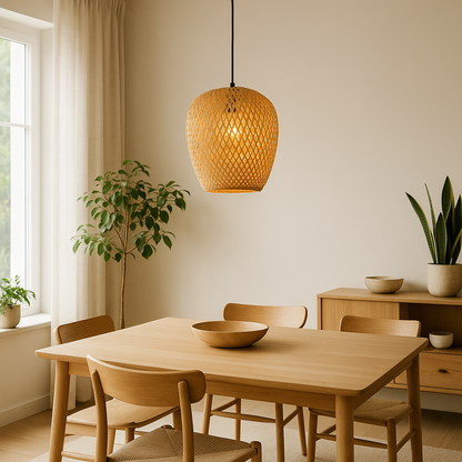 Tall Bamboo Pendant Light – Japandi Serenity with Natural Texture