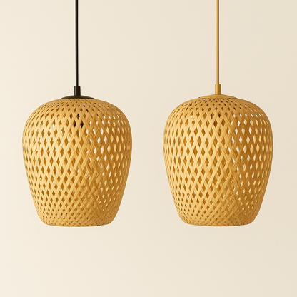 Tall Bamboo Pendant Light – Japandi Serenity with Natural Texture