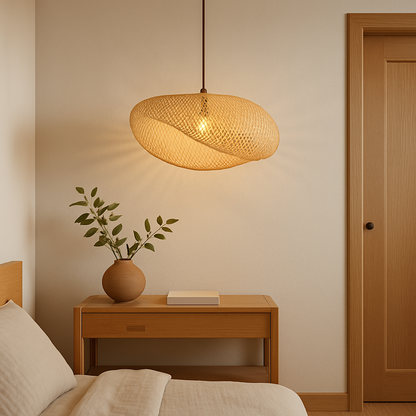 Woven Bamboo Pendant Light – Sculptural Japandi Elegance
