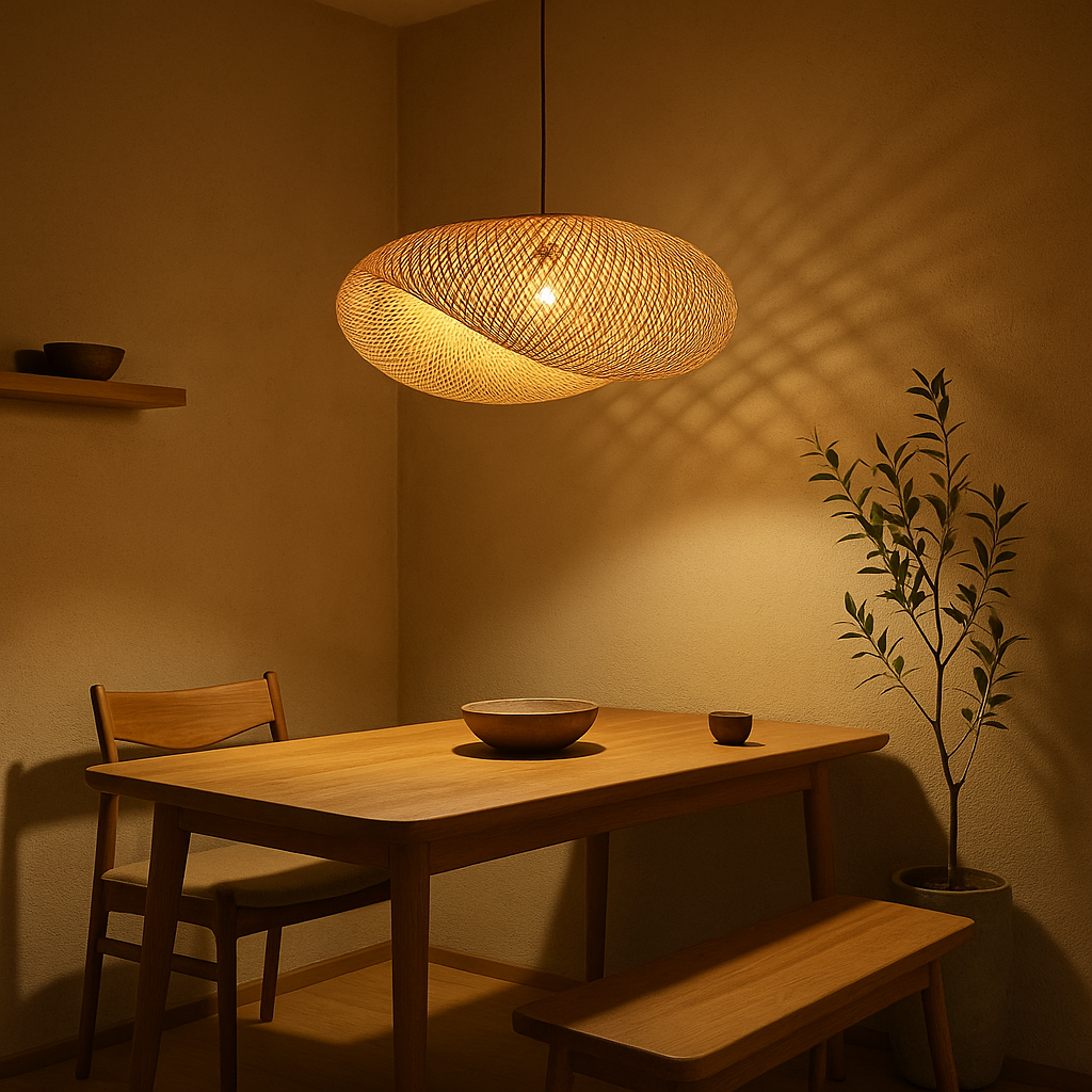 Woven Bamboo Pendant Light – Sculptural Japandi Elegance
