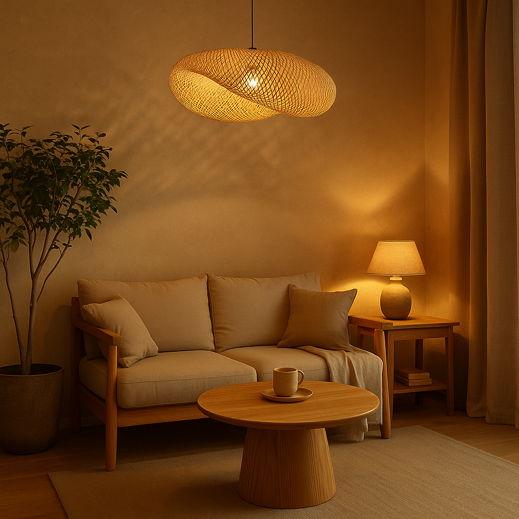 Woven Bamboo Pendant Light – Sculptural Japandi Elegance