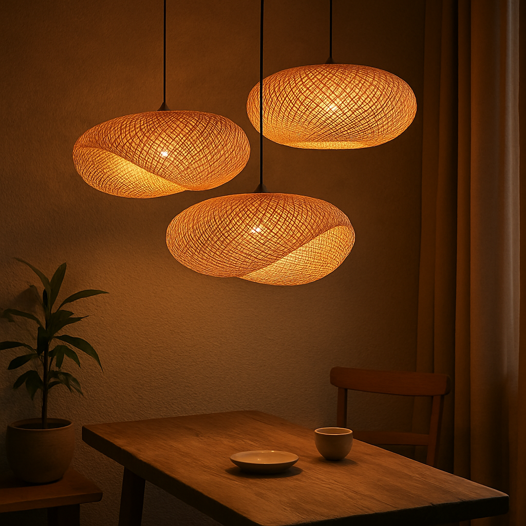 Woven Bamboo Pendant Light – Sculptural Japandi Elegance
