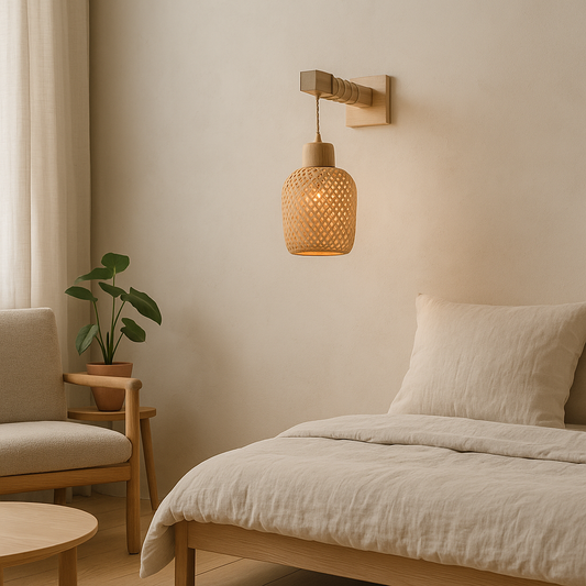 Rustic Bamboo Wall Light – Japandi Calm, Handwoven Charm