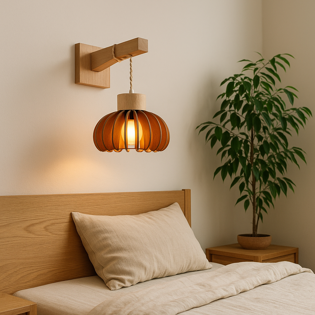 Wooden Wall Lamp – Sculpted Japandi Warmth