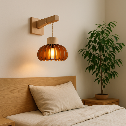 Wooden Wall Lamp – Sculpted Japandi Warmth