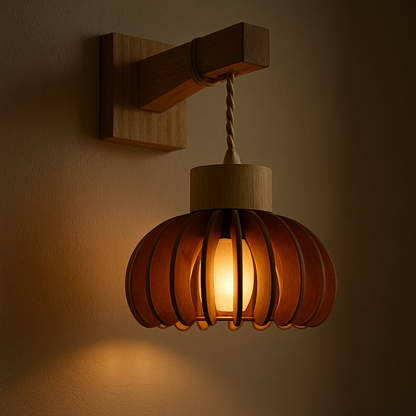 Wooden Wall Lamp – Sculpted Japandi Warmth