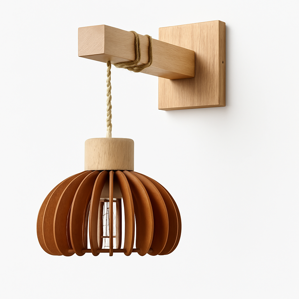 Wooden Wall Lamp – Sculpted Japandi Warmth