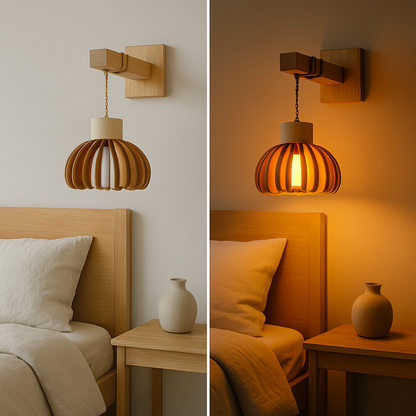 Wooden Wall Lamp – Sculpted Japandi Warmth