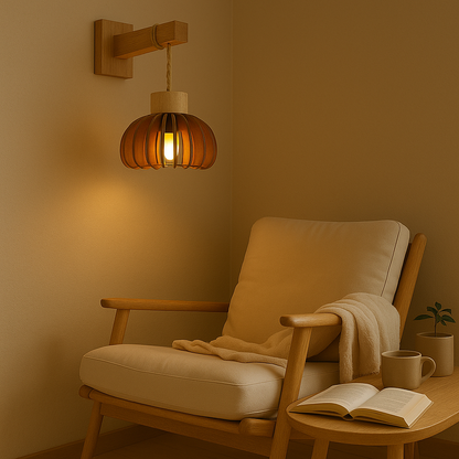 Wooden Wall Lamp – Sculpted Japandi Warmth
