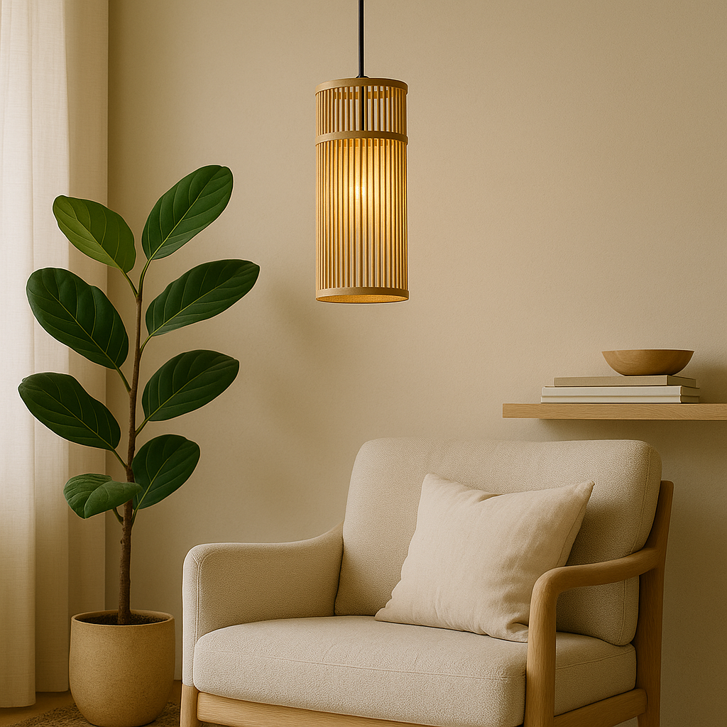 Tall Bamboo Pendant Light – Japandi Lantern Style