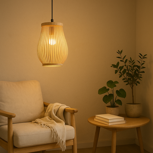 Japandi Bamboo Pendant – Natural Light, Soft Design