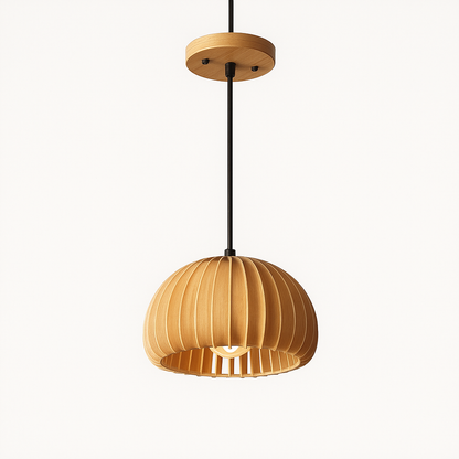 Sculpted Wood Pendant Light – Japandi Warm Minimalism