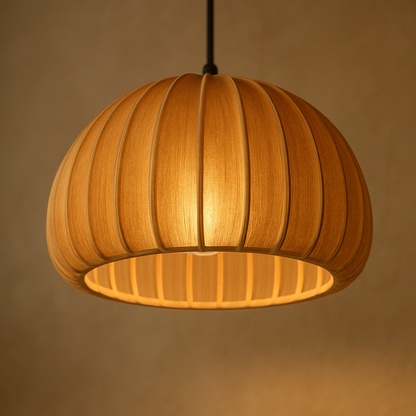 Sculpted Wood Pendant Light – Japandi Warm Minimalism