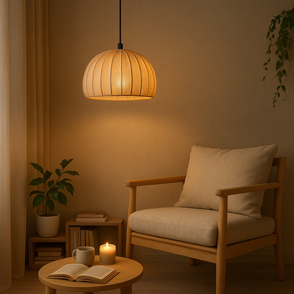 Sculpted Wood Pendant Light – Japandi Warm Minimalism