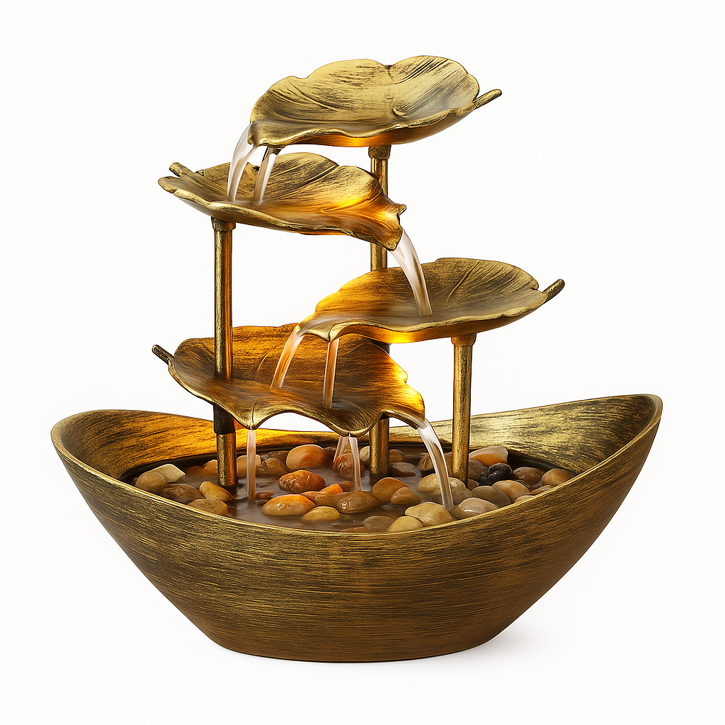 Tranquil Leaf Cascade Fountain with Soft LED Glow