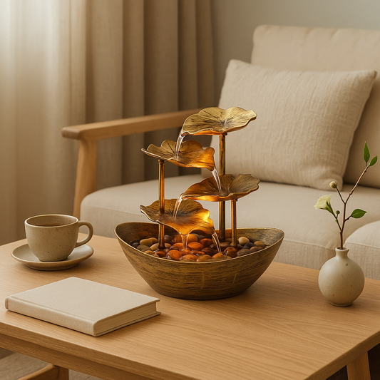 Tranquil Leaf Cascade Fountain with Soft LED Glow