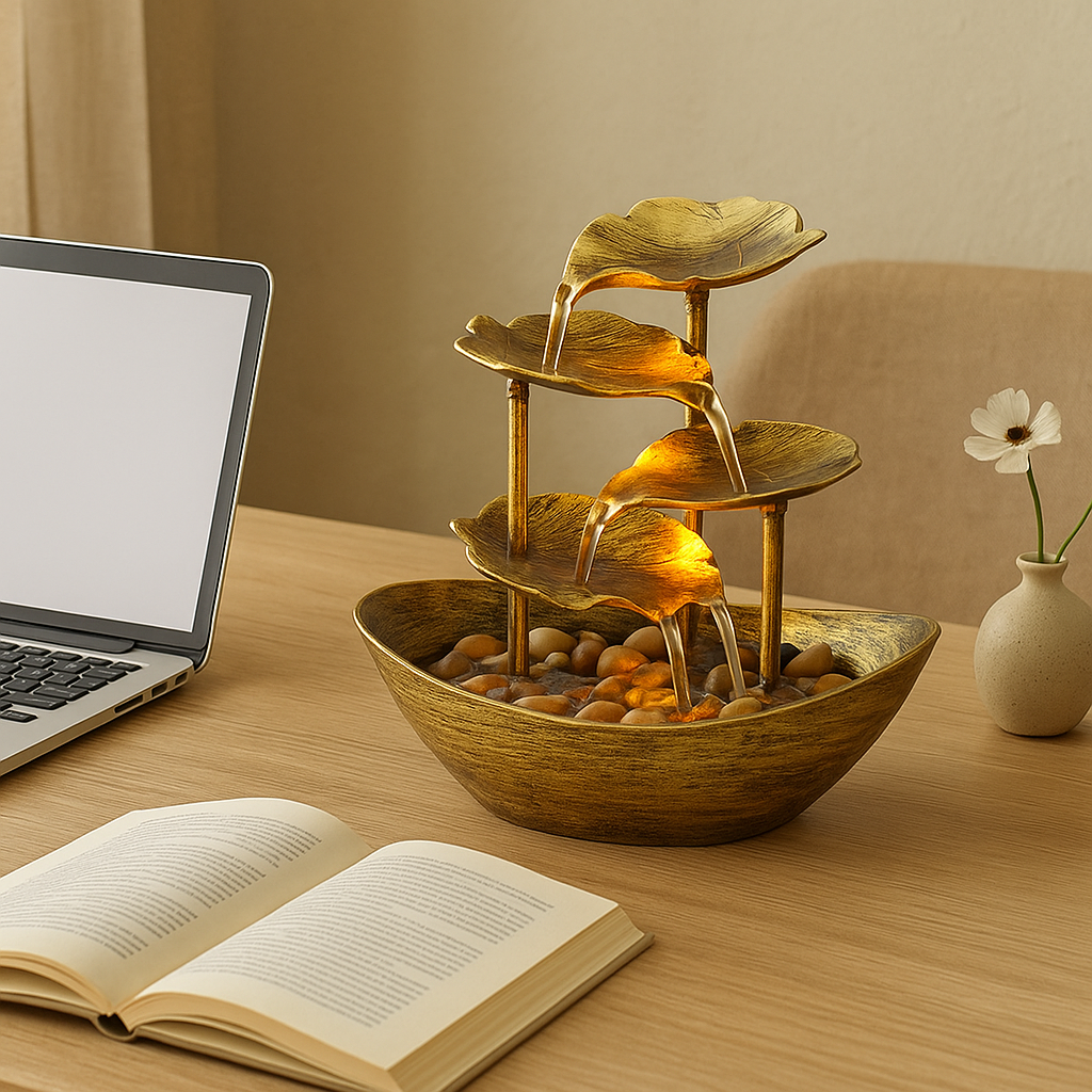 Tranquil Leaf Cascade Fountain with Soft LED Glow