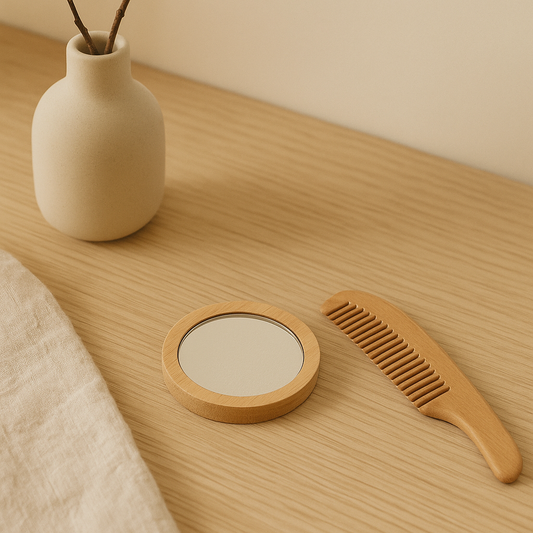 Minimalist Wooden Pocket Mirror – Japandi Style Beauty On-the-Go