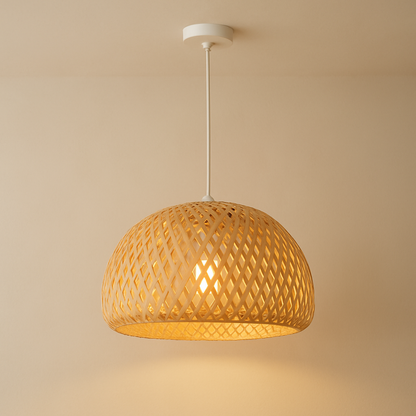 Japandi Bamboo Dome Pendant – Soft Light, Clean Finish