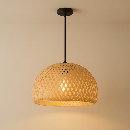 Japandi Bamboo Dome Pendant – Soft Light, Clean Finish