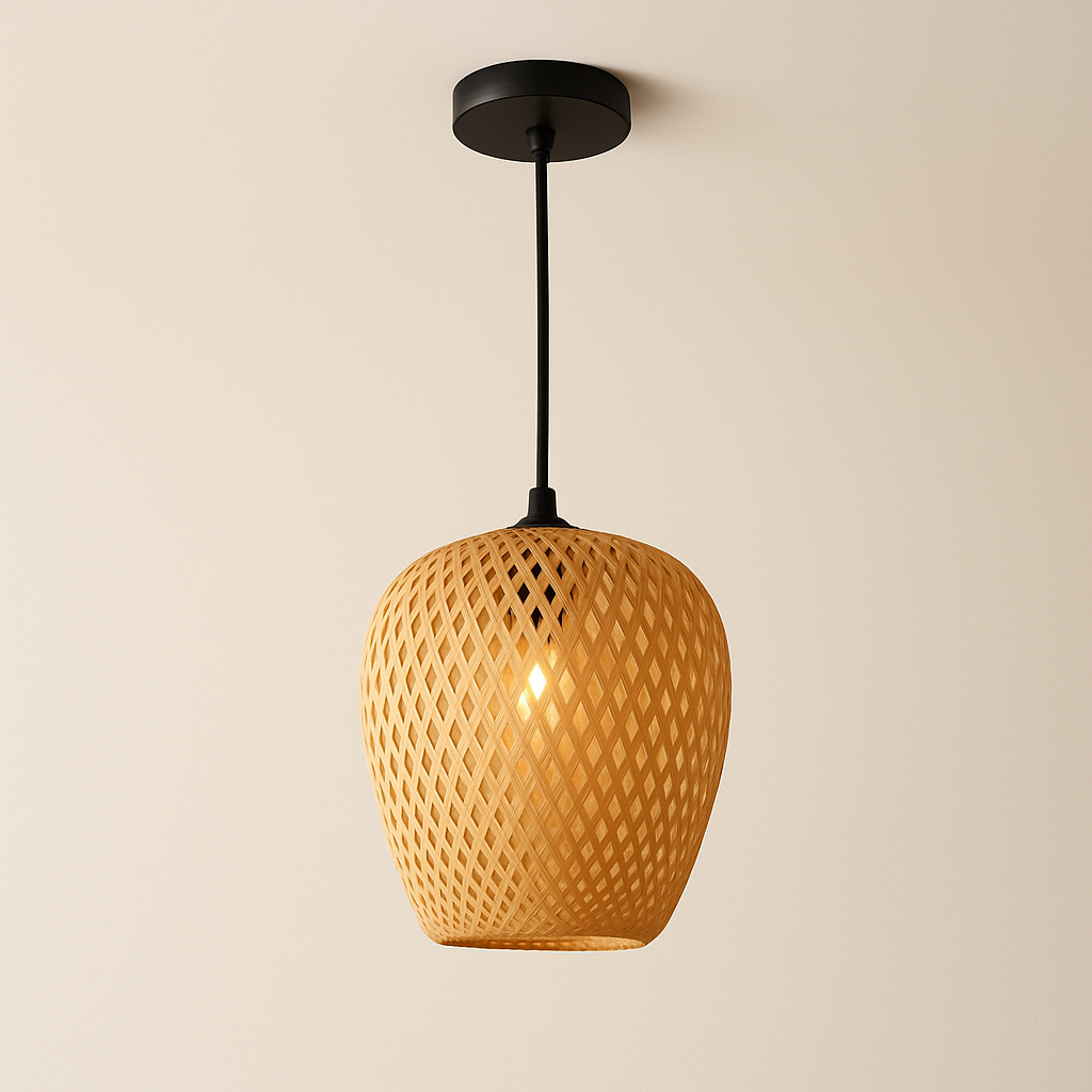 Tall Bamboo Pendant Light – Japandi Serenity with Natural Texture