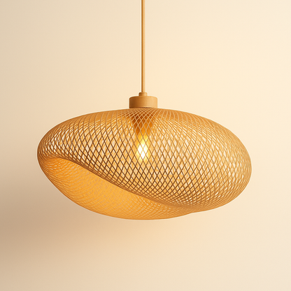 Woven Bamboo Pendant Light – Sculptural Japandi Elegance