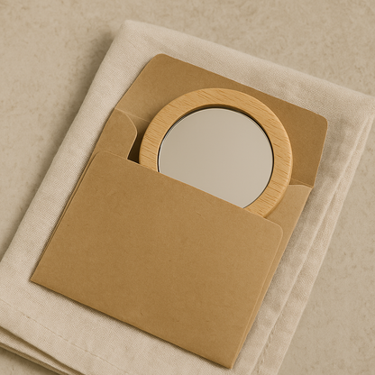 Minimalist Wooden Pocket Mirror – Japandi Style Beauty On-the-Go