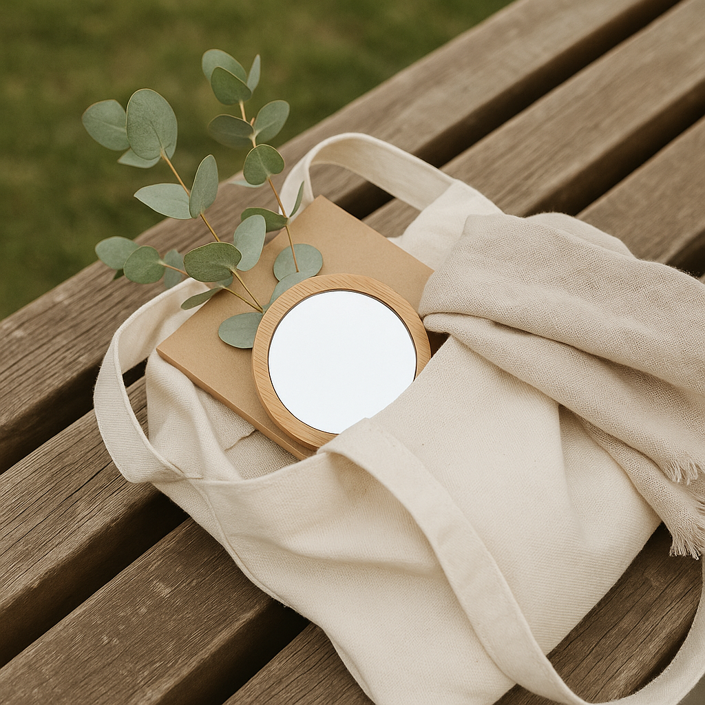 Minimalist Wooden Pocket Mirror – Japandi Style Beauty On-the-Go