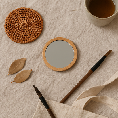 Minimalist Wooden Pocket Mirror – Japandi Style Beauty On-the-Go
